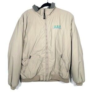 Vintage LL Bean Bomber Jacket Mens L Cream Lightweight Coat Full Zip Embroidery